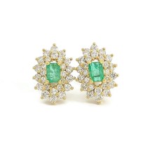 Authenticity Guarantee 
Vintage Green Emerald Diamond Halo Drop Stud Ear... - £1,254.67 GBP