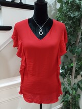 Liz Claiborne Red Ruffle Embroidered V Neck Sleeveless Top Blouse Size XL - £20.33 GBP