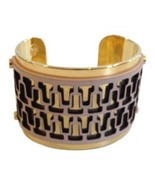 Tory Burch T-Perforated Leather Gold Tone Cuff Bracelet Sahara - £60.71 GBP