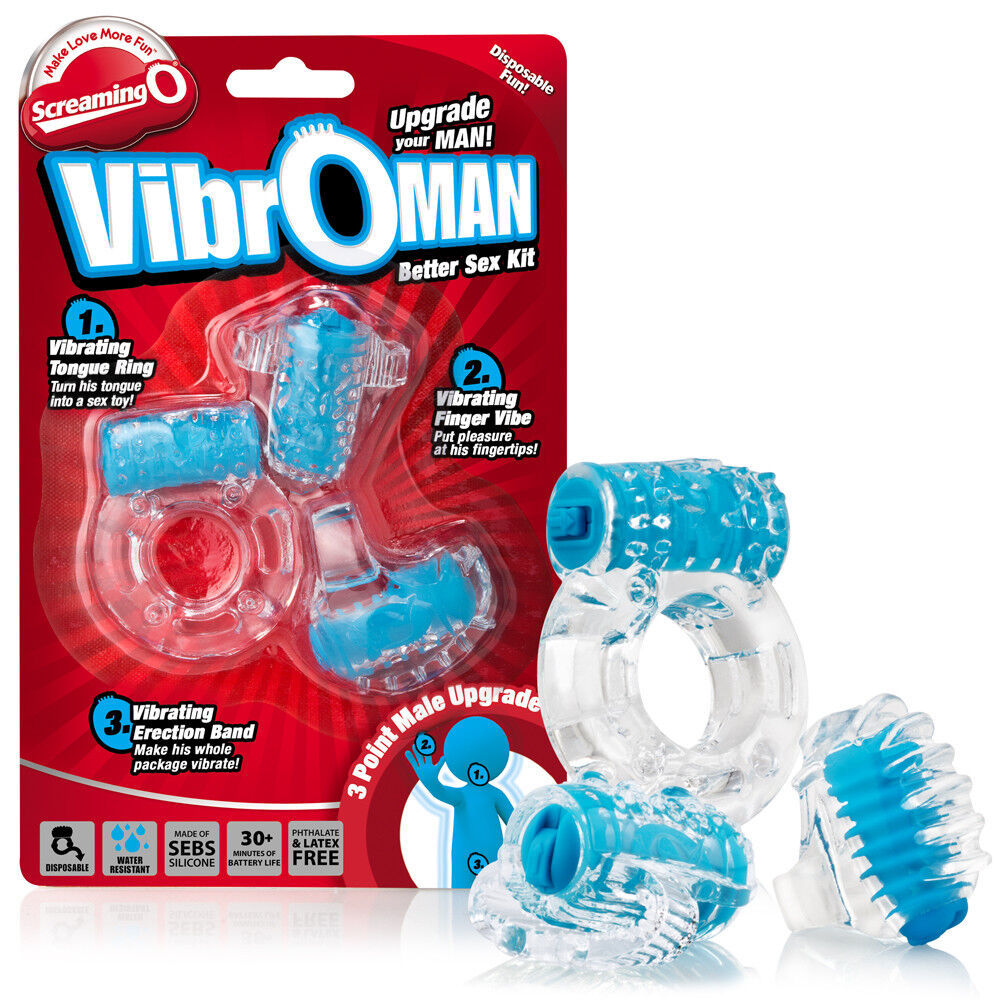 VIBROMAN 3 PACK SEX KIT PENIS RING FINGER &amp; TONGUE VIBE SCREAMING O - $15.99