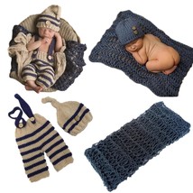 3 Pcs Newborn Photography Prop Baby Hat Knitted Handmade Cover Diaper With Toddl - £30.36 GBP