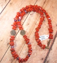 Necklace Bead Jasper Stone w/Glass/Bronze Tone Metal Spacers 22&quot; New Handmade - £19.98 GBP