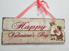 Vintage Style Valentines Day Small Children Hanging Wood Sign Wall Decor... - $18.80
