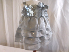 American Girl Doll Silver Shimmer Dress Sequin/Bow Holiday Party Gown 18&quot; - £15.51 GBP