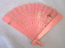 Antique vintage celluloid pink hand fan die cut folding art deco - £17.58 GBP