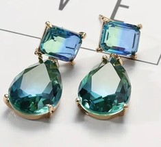 Gorgeous Green Ombré Water Drop Rhinestone Dangle Earrings Hot Style Accessory - £10.62 GBP