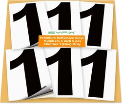 Black Vinyl Number 1 One Stickers 6 Pack 4 inch Premium Decal Reflective Backgro - £18.75 GBP