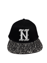 Neff Black &quot;N&quot; Logo Hat, Flat Brim, Snapback, Speckled White Brim, Cotton - £9.07 GBP