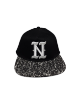 Neff Black &quot;N&quot; Logo Hat, Flat Brim, Snapback, Speckled White Brim, Cotton - £9.84 GBP