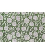 Green &amp; White Indian Floral Hand Block Printed 100% Cotton Cloth, Fabric... - $275.39 MXN+