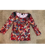 Rafaella Floral Womens Shirt Small Cotton Longsleeve Red Blue Yellow Lea... - £11.16 GBP