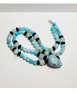 Vintage Skull Costume Handmade Necklace Blue Bead 12&quot; B65 - $29.47 CAD