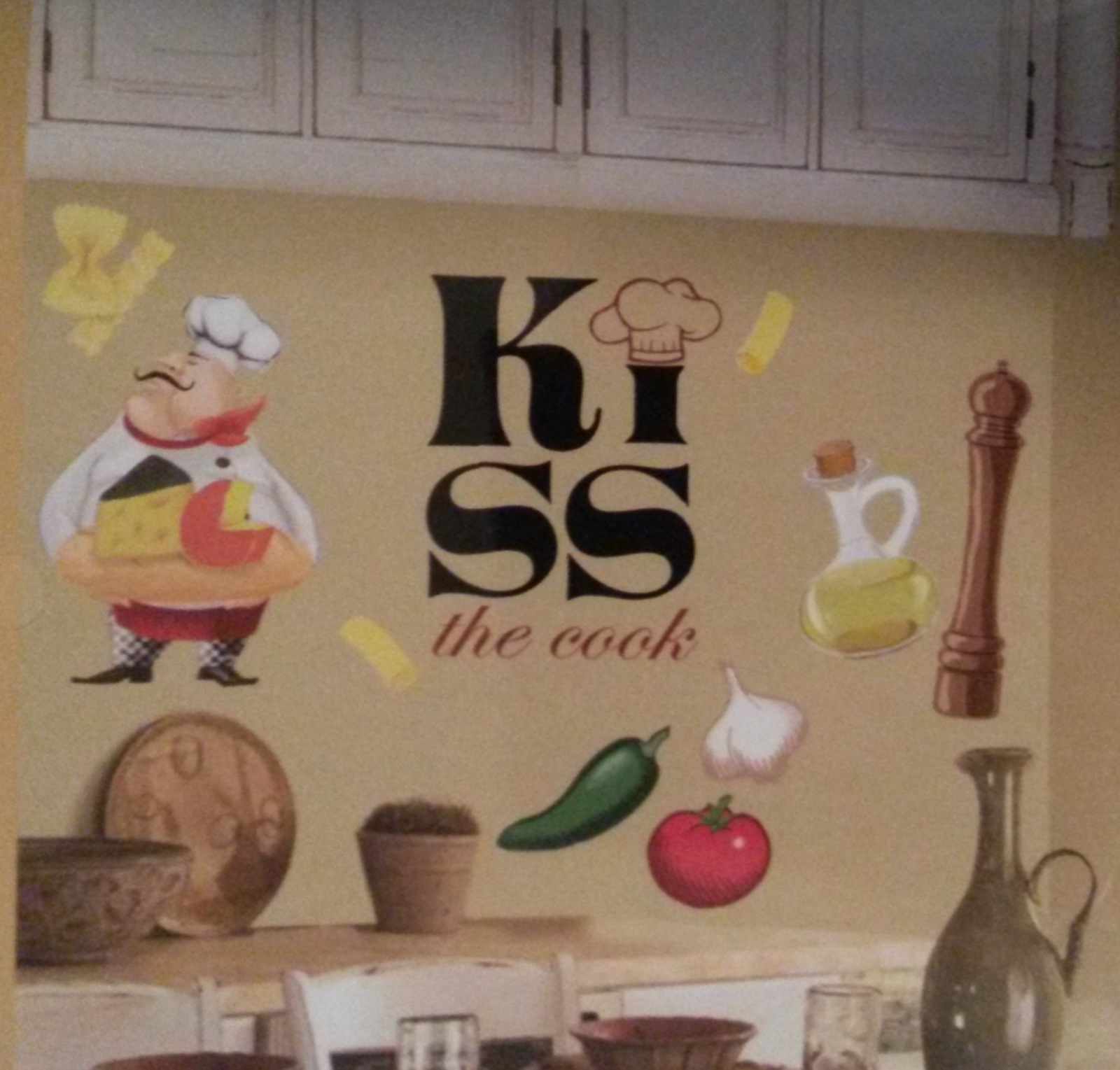 FAT CHEF WALL DECALS Kitchen Decor Kiss the Cook Cheese Pasta Vegetable