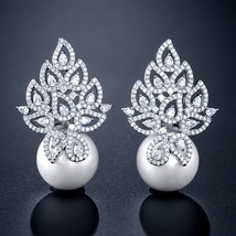 Imitation Pearl Stud Earrings for Women Luxury White Cubic Zirconia Geometric Je - £17.91 GBP