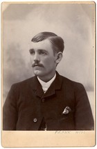 Cabinet Card Photo of Attractive Man with Mustache 4.25&quot;x6.5&quot; - Named on Front. - £7.65 GBP