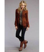 Women  Brown Suede Western Style Leather Jacket With Fringe - $160.00