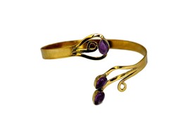 Indian Wrap Bracelet with Amethyst Stone, Elegant Tribal Brass Bangle for Her - £17.58 GBP
