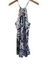 Emery Rose Women’s Sz M Blue And White Sleeveless Romper With Elastic Wa... - $16.99