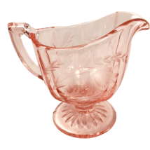 Pink Cream Depression Glass Ribbed Footed Etched Flowers Pedestal Vintage  - $28.46