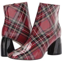 Betsey Johnson Regie Red Tartan Plaid Boots Booties Sz 6.5 Wet Look Chun... - $70.20