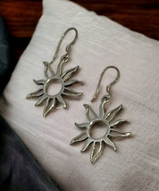 Sterling Silver 925 Drop Dangle Openwork Sun Sunburst Hook Earrings - £23.99 GBP