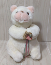 Gund Vintage  1992 Sputter Beaver White Pink Plush w/ ribbons missing flowers - £15.79 GBP