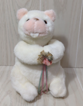 Gund Vintage  1992 Sputter Beaver White Pink Plush w/ ribbons missing fl... - £15.57 GBP