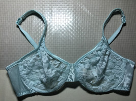 36B Vintage DELICATES Aqua Lace Satin Stretch Women&#39;s 1980s Underwire Bra - £14.29 GBP