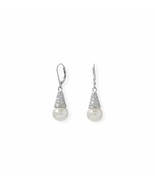 10mm Simulated Pearl &amp; Pave Setting Cone Lever Back Earrings 925 Sterlin... - £130.29 GBP