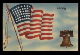1941 linen LIBERTY Bell  USA FLAG 48 STARS posted POMONA CA to PA messag... - $4.90