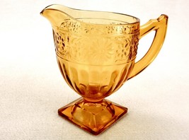 Footed Amber Glass Pitcher, Creamer, Milk, Syrup, Indiana Glass, Square Base - £11.49 GBP