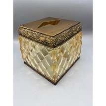 Ornate Gold Tissue Box Cover Square Quilted Design Vintage Style - $24.75