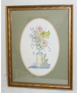 Framed &amp; Oval Matted Flower &amp; Planter ~ Pastel or Watercolor ? Signed 14... - $39.99
