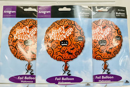 3-PACK Happy Halloween Creepy Silhouettes 18&quot; Foil Balloon~Pumpkin Bat Balloons - £5.89 GBP
