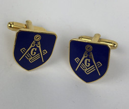 Free Masons Masonic Cuff Link Set in Blue &amp; Gold Shield - LOOK - £12.63 GBP