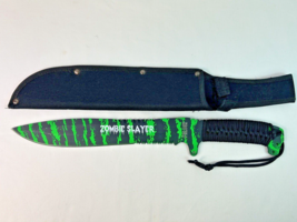 &quot;Falcon&quot; Zombie Slayer Knife (Green Tiger Camo) Coated Heavy Duty Blade &amp; Sheath - £15.46 GBP