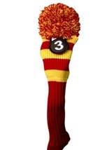Tour #3 Hybrid Red Yellow Golf Headcover Knit Pom Retro Classic Head Cover - £12.81 GBP