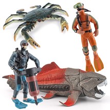 Ocean Sea Marine Animal Figure Toys Playsets 4 Pcs Divers Green Crab Dun... - £32.13 GBP