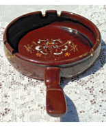 Vintage 7&quot; Ashtray W/Handle  Brown Ceramic Handpainted Floral Pottery Te... - $50.47