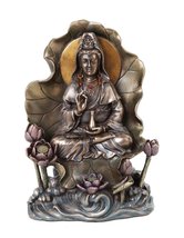 PTC 6.75 Inch Lotus Kuan Yin Indian Hindu Goddess Resin Statue Figurine - $30.89