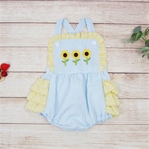 NEW Boutique Baby Girls Sunflower Seersucker Ruffle Romper Jumpsuit - £13.42 GBP