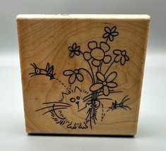 Fluffles The Cat Grasshopper Rubber Stamp 2006 Stampendous Wood Mount 2 1/4&quot; - $14.85