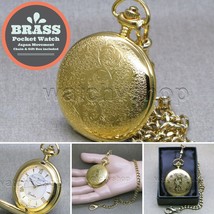 Gold Color Pocket Watch for Men Vintage Design Brass Case with Fob Chain P275 - £19.63 GBP