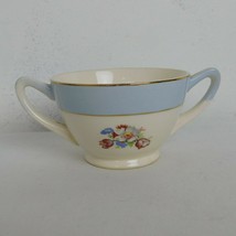 French Saxon China Co Sugar Bowl Blue Rim Gold Trim Floral Center NO LID... - £7.68 GBP