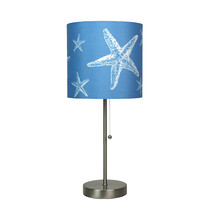 Brushed Nickel Finish Table Lamp With Coastal Blue Starfish Shade - £46.97 GBP