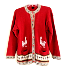 ALPACA Wool LLAMA CARDIGAN Women’s Size Large Vintage Red Nordic - £27.88 GBP