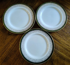Set of 3 Royal Grafton Majestic Green/Gold Rims 8 1/4&quot; Salad/Desert Plates -Ex - £13.52 GBP