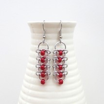 Centipede chainmail earrings with red beads - £7.50 GBP