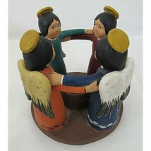 Angel Candle Holder Circle of Friends Peruvian Folk Art Pottery Handcrafted Peru - £21.19 GBP
