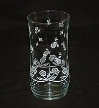Old Vintage 6&quot; Drinking Glass Tumbler w White Dainty Flowers Unknown Mak... - £10.11 GBP